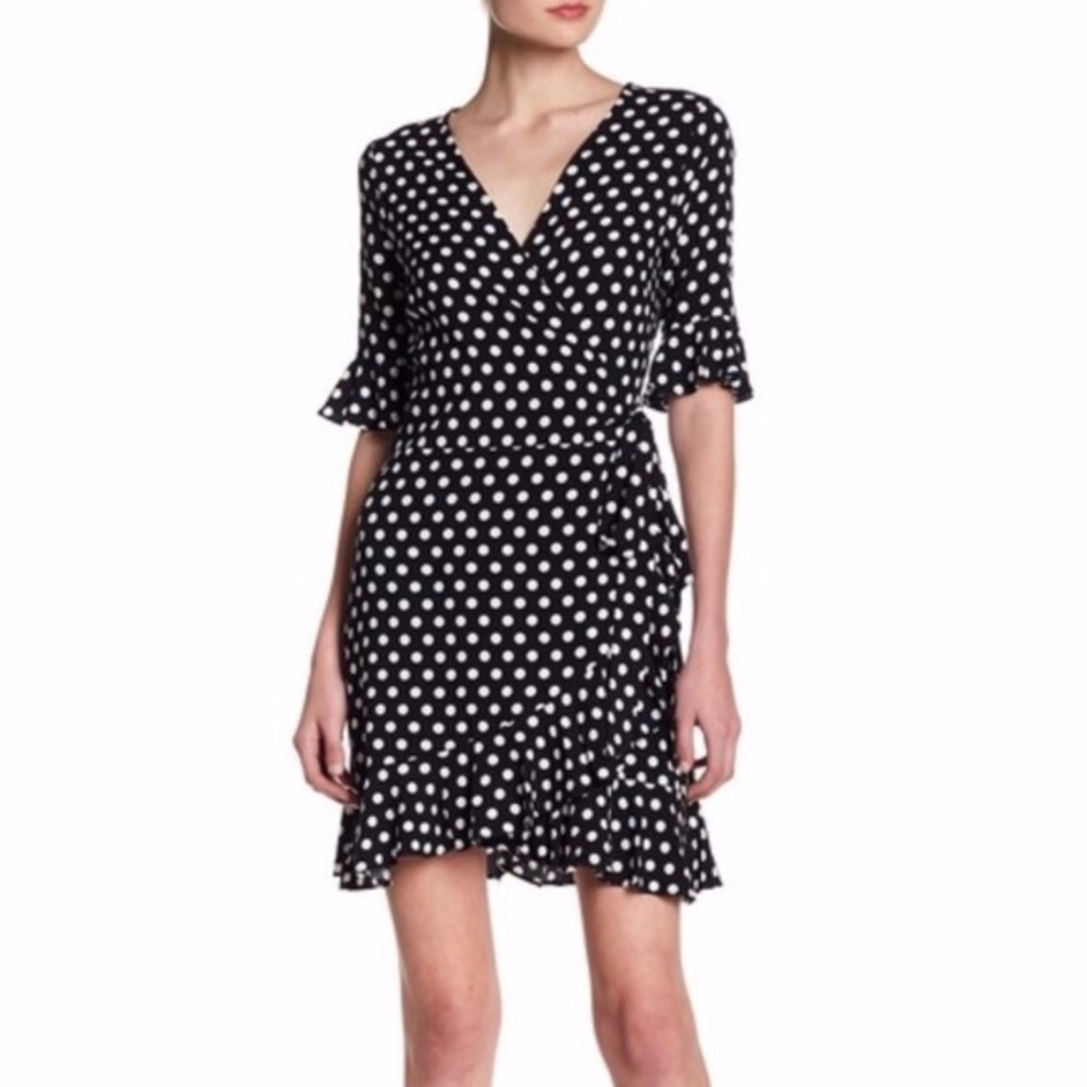 Elodie Wrap Dress Black with White Polka Dots